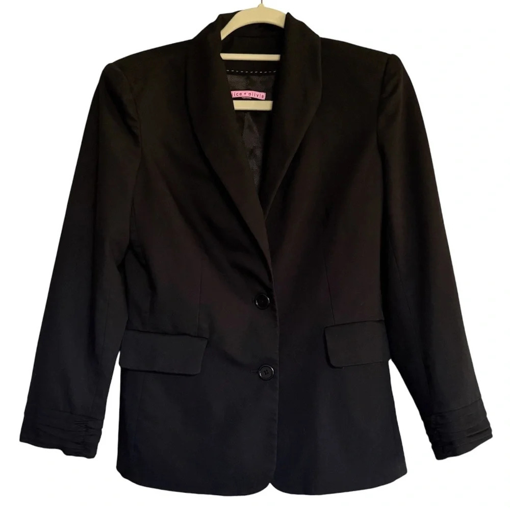 Alice‎ & Olivia Black Shawl Collar Blazer Ruched Sleeve Cuffs Size Medium